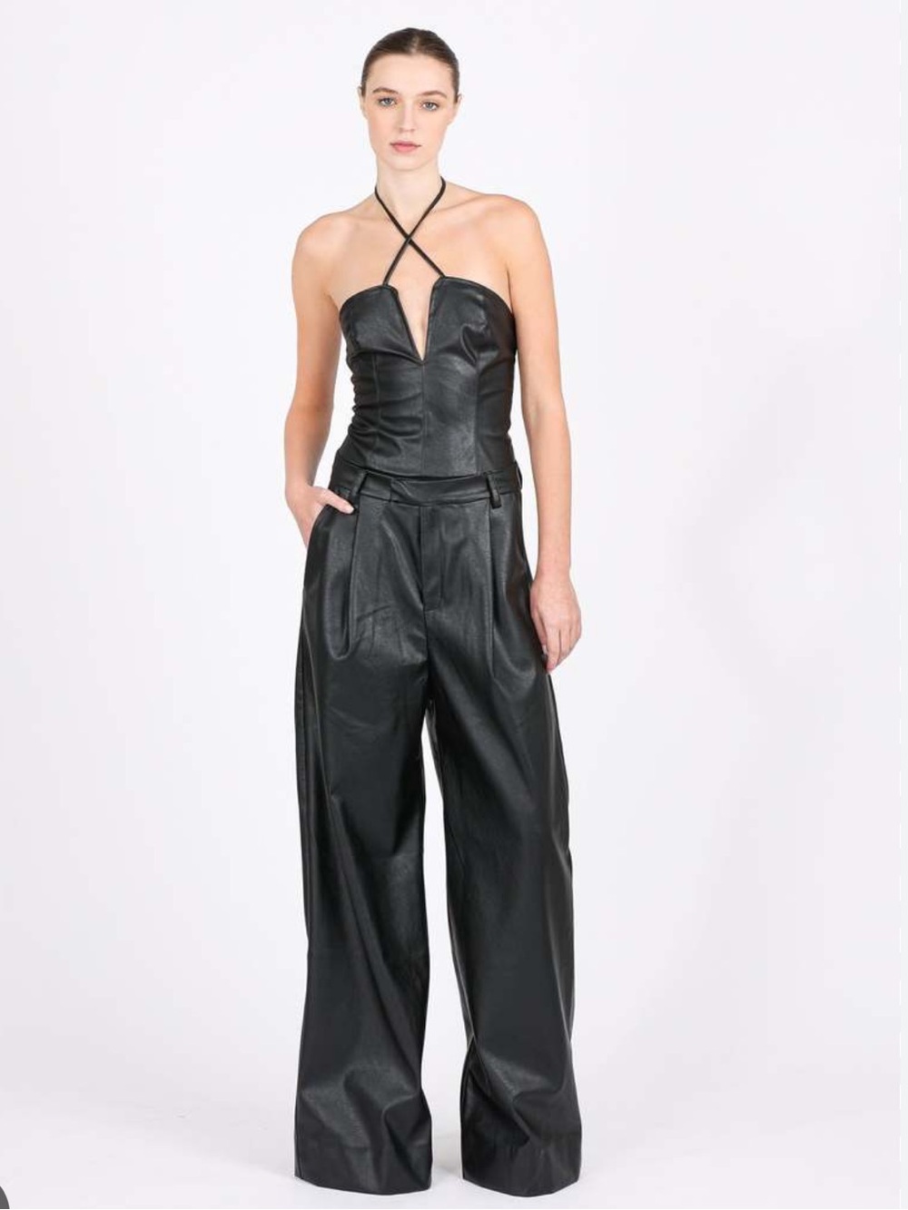NONchalant Black Vegan Leather bodysuit - NWT